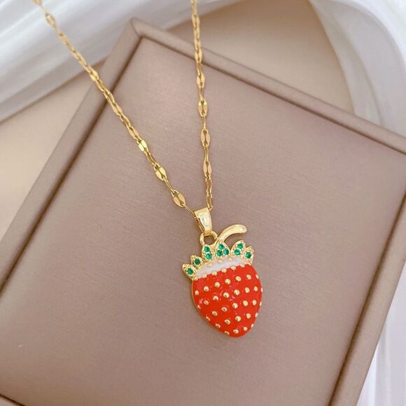 Cute Red Strawberry Necklace – Sweet & Playful Jewelry for Every Occasion. - Picture 1 of 4